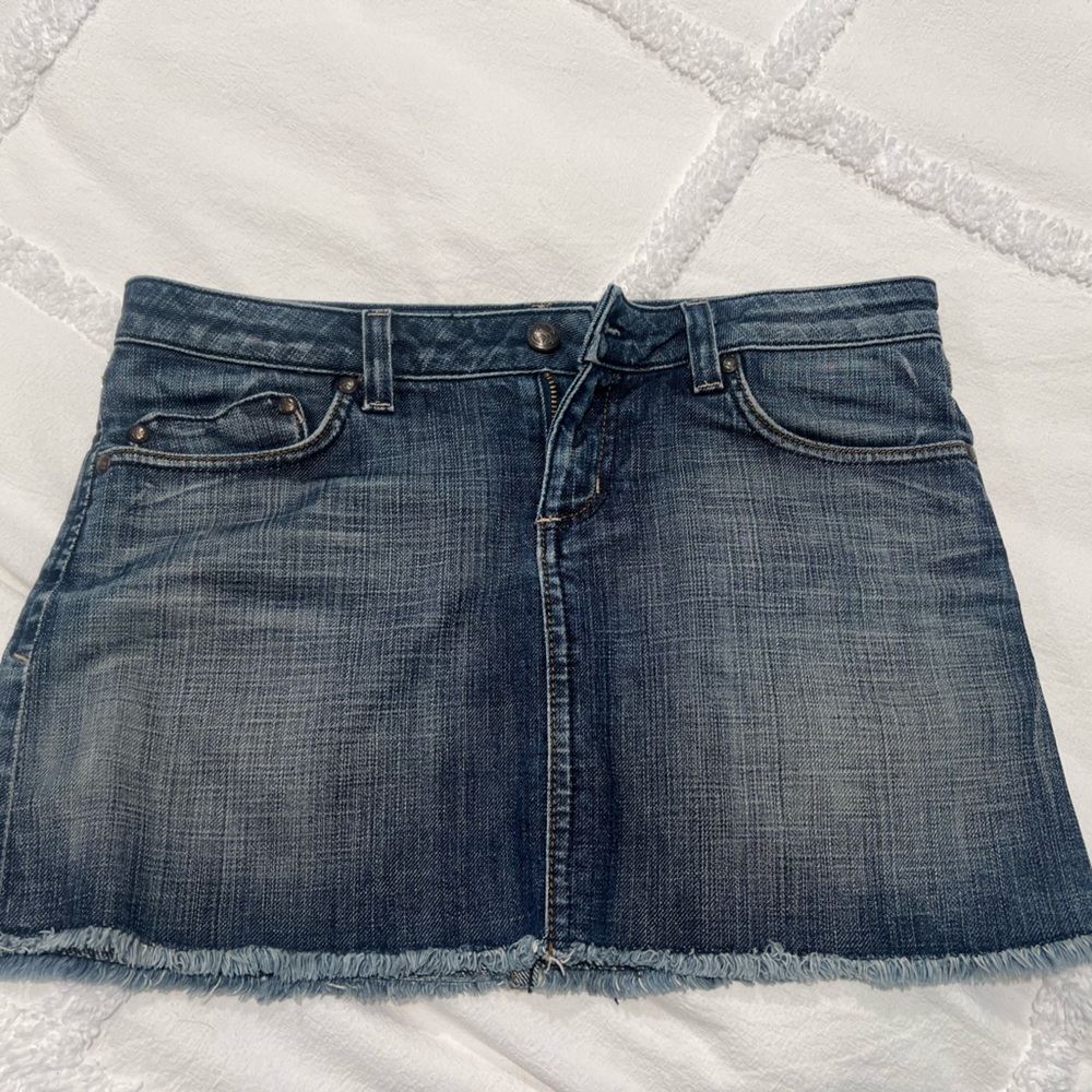 Denim Mini Skirt with Frayed Hem